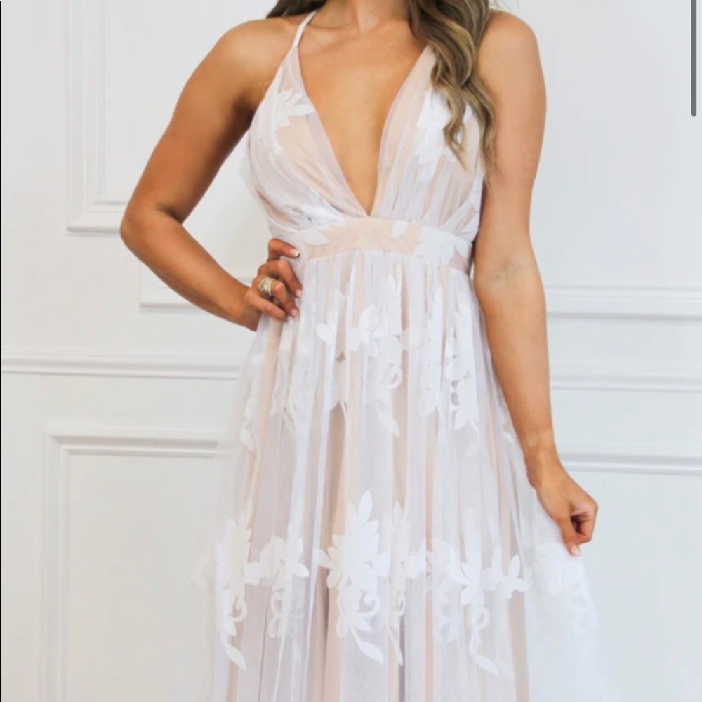 Bella & Bloom “Here Comes the Bride” Nude/Ivory Maxi Dress NWT
